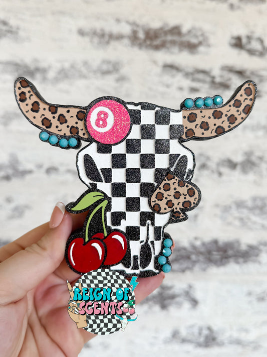 8 ball cherry bull skull