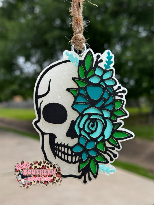 Blue Floral Skull
